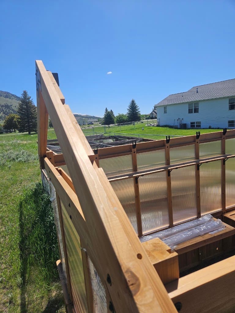 Framing in progress on a custom-built wood structure